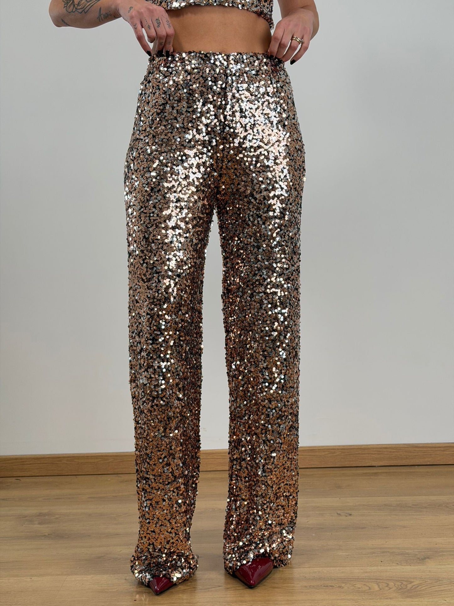Panta palazzo paillettes oro/argento 6025