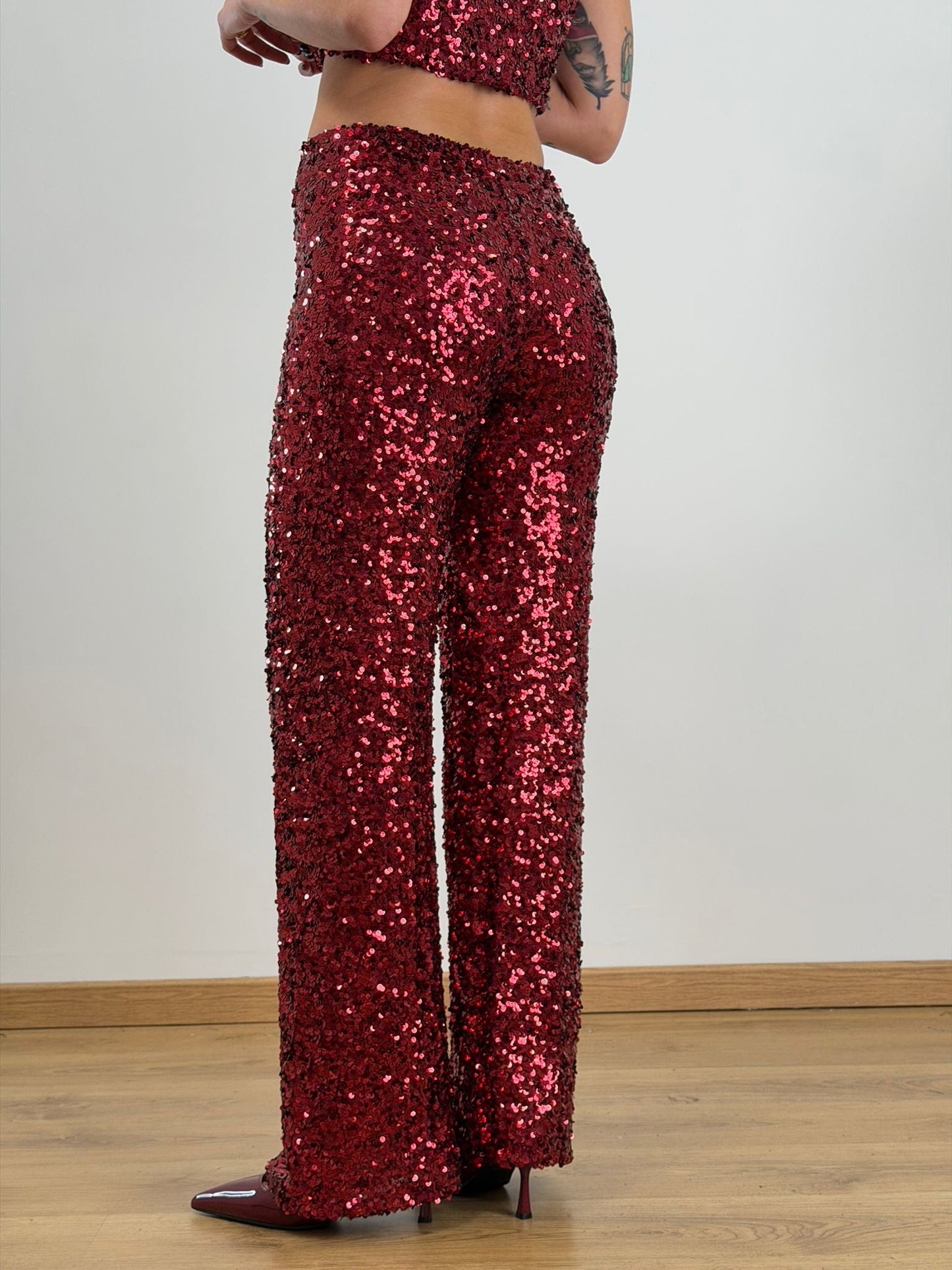 Panta palazzo Rosso paillettes 6025