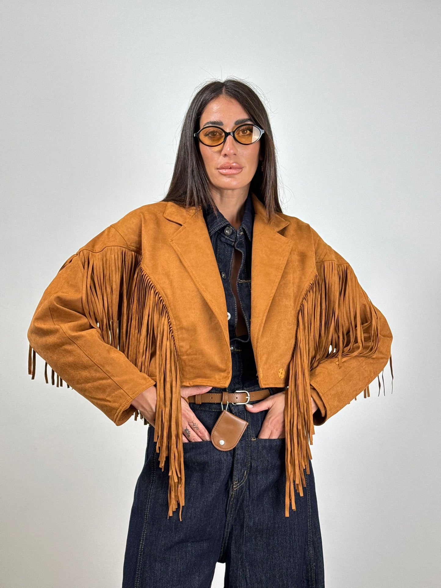 Giubbino CROPED FRANGE CAMEL 44183