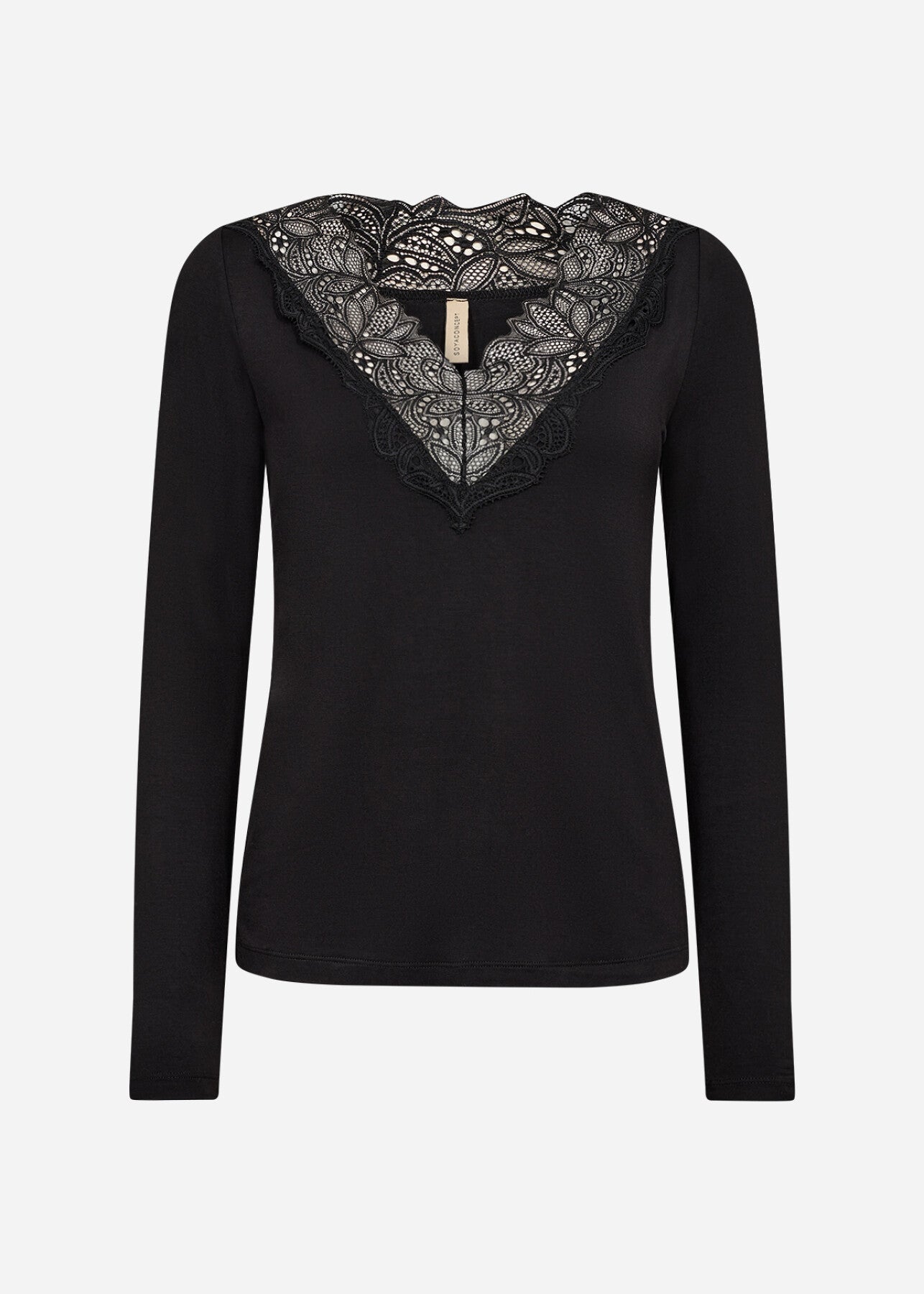 Alba™ – Camiseta de Encaje con Escote en V Negra
