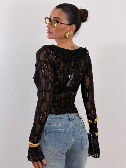 Camicia pizzo nera H13370