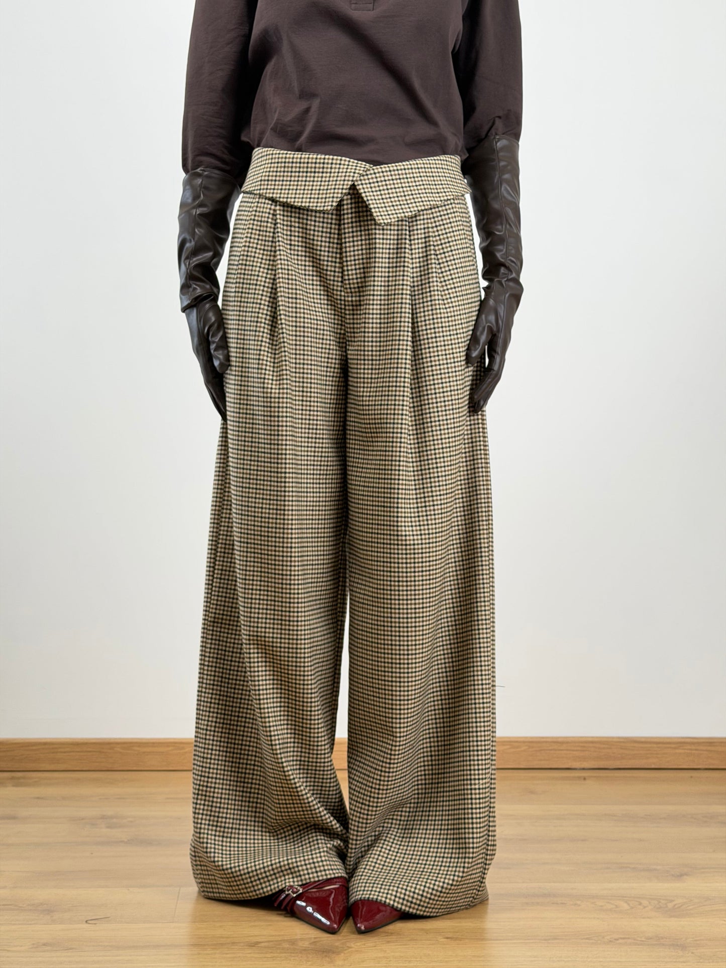 Pantaloni Lumina quadri cammello 260071