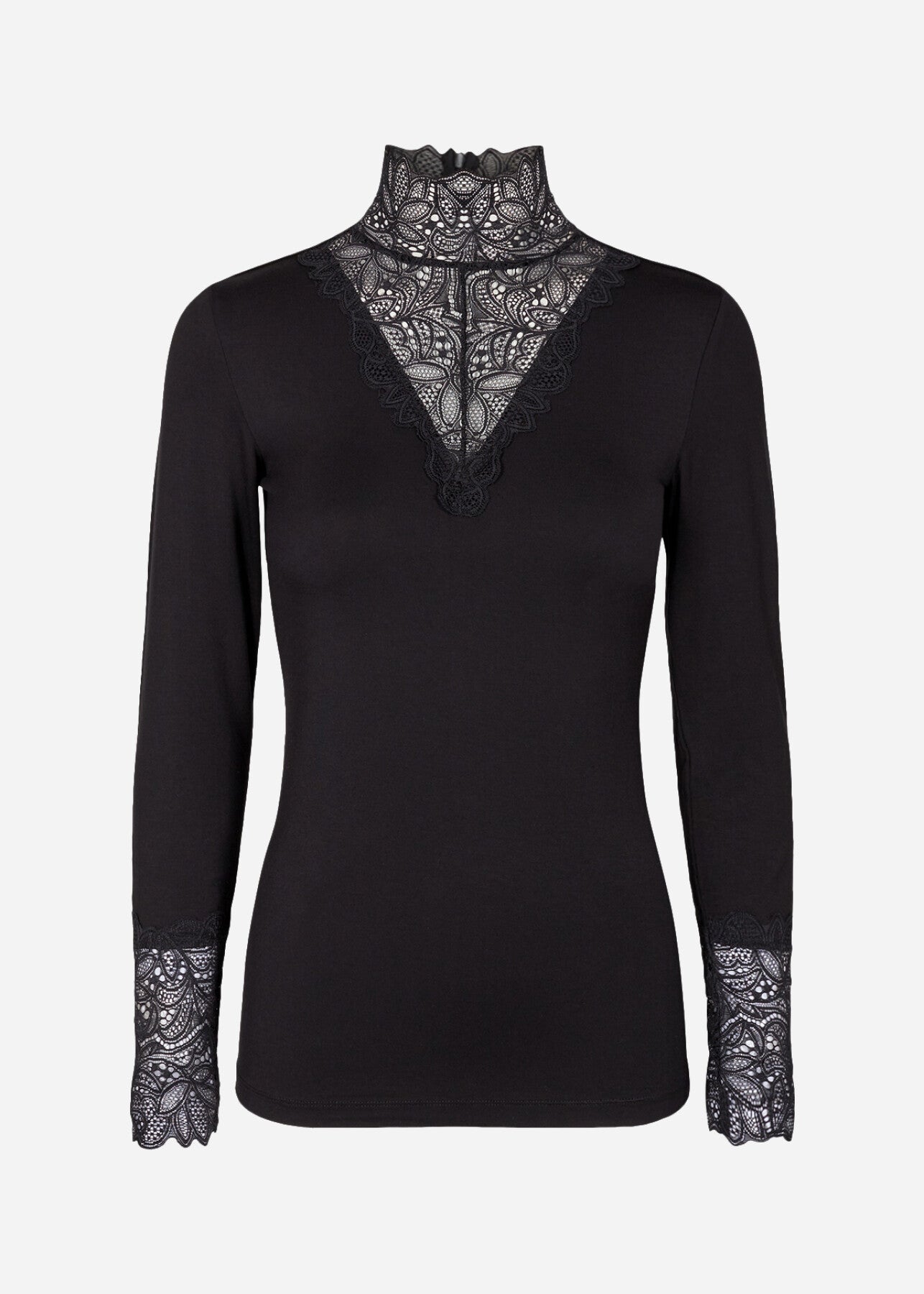 Alba™ – Camiseta de Encaje con Escote en V Azul Marino