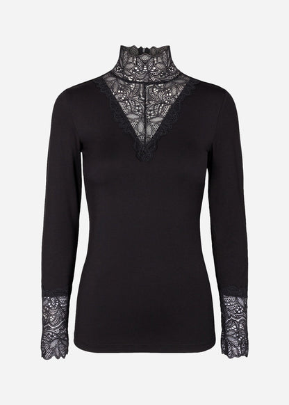 Alba™ – Camiseta de Encaje con Escote en V Azul Marino