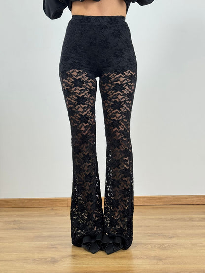 Pantaloni con ricami velluto zampetta 5761