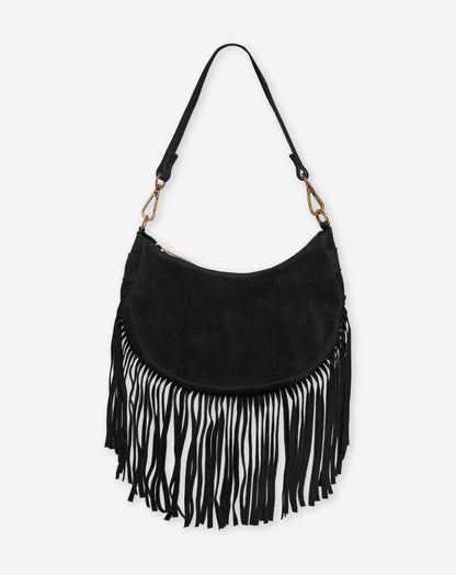 NAOMY FRINGE SUEDE BAG ZWART
