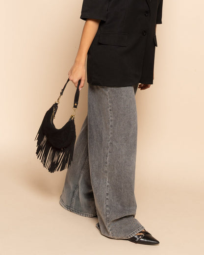 NAOMY FRINGE SUEDE BAG ZWART