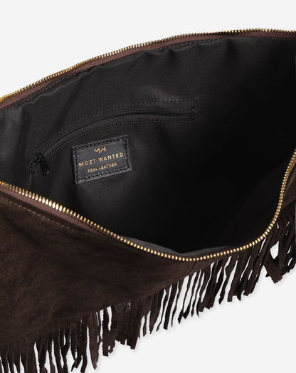 LIVIA FRINGE SUEDE BAG CHOCOLADEBRUIN