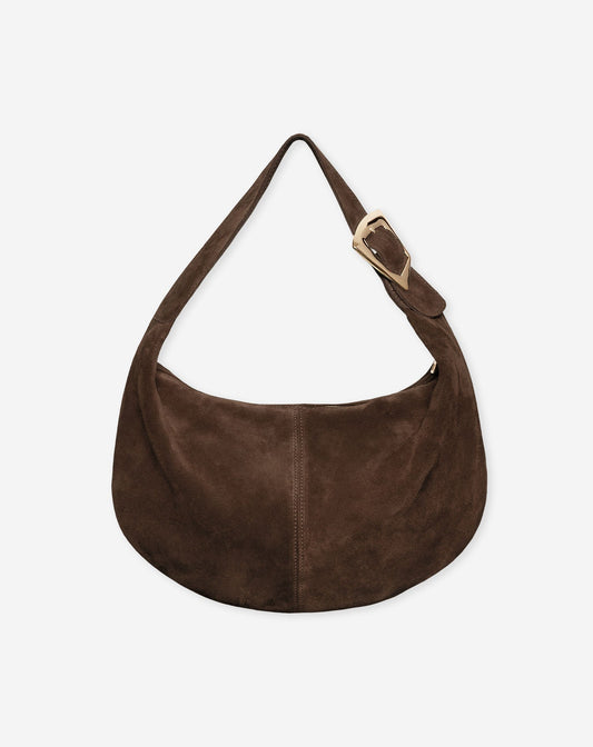 BUCKLE SUEDE SHOULDER BAG BRUIN