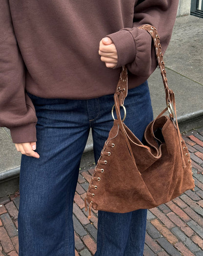 LACE UP SUEDE BAG BRUIN