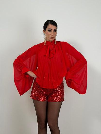 Blusa rossa plissettata H12313