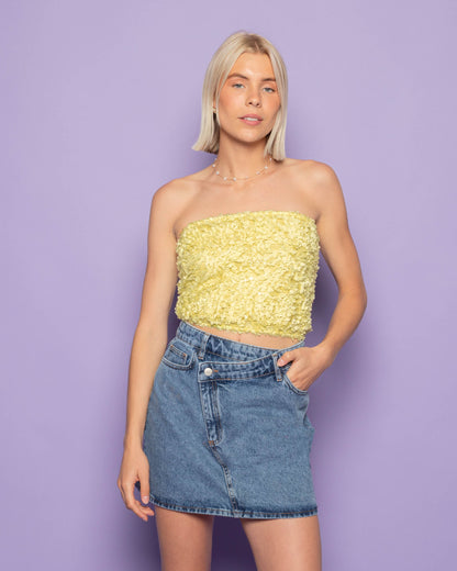 CROSSOVER DENIM SKIRT MID BLAUW