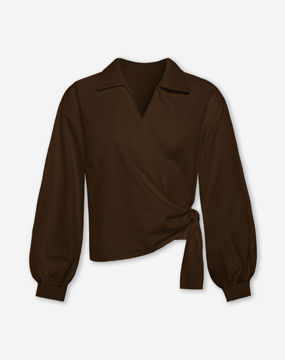 POPLIN WRAP KNOT BLOUSE BRUIN