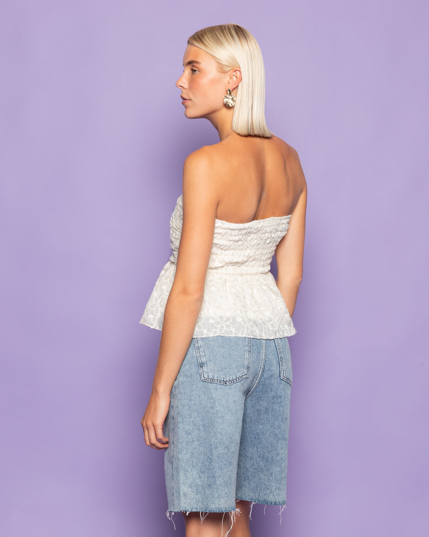 FLOWER SEQUINS BANDEAU TOP CRÈME
