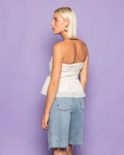 FLOWER SEQUINS BANDEAU TOP CRÈME
