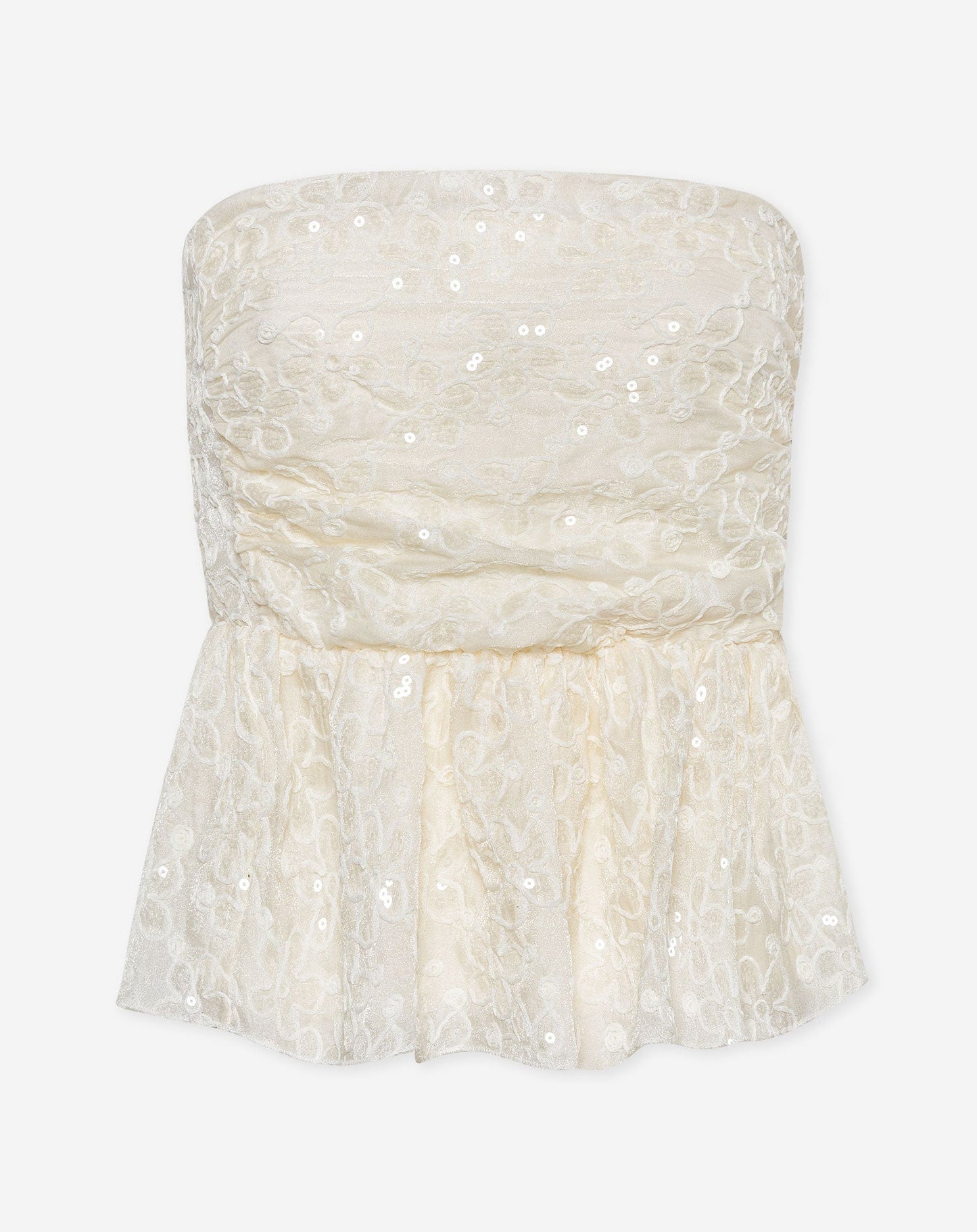 FLOWER SEQUINS BANDEAU TOP CRÈME