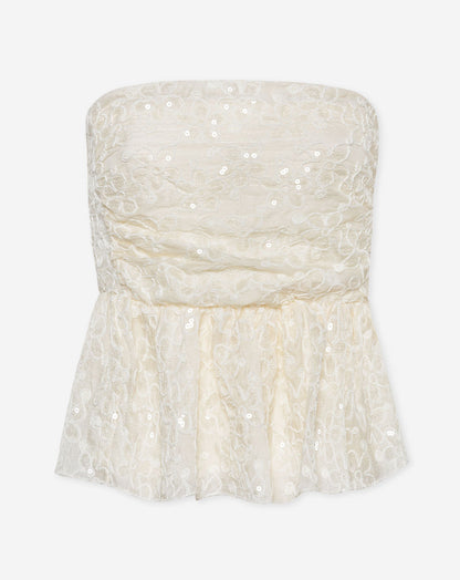 FLOWER SEQUINS BANDEAU TOP CRÈME