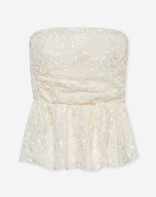 FLOWER SEQUINS BANDEAU TOP CRÈME