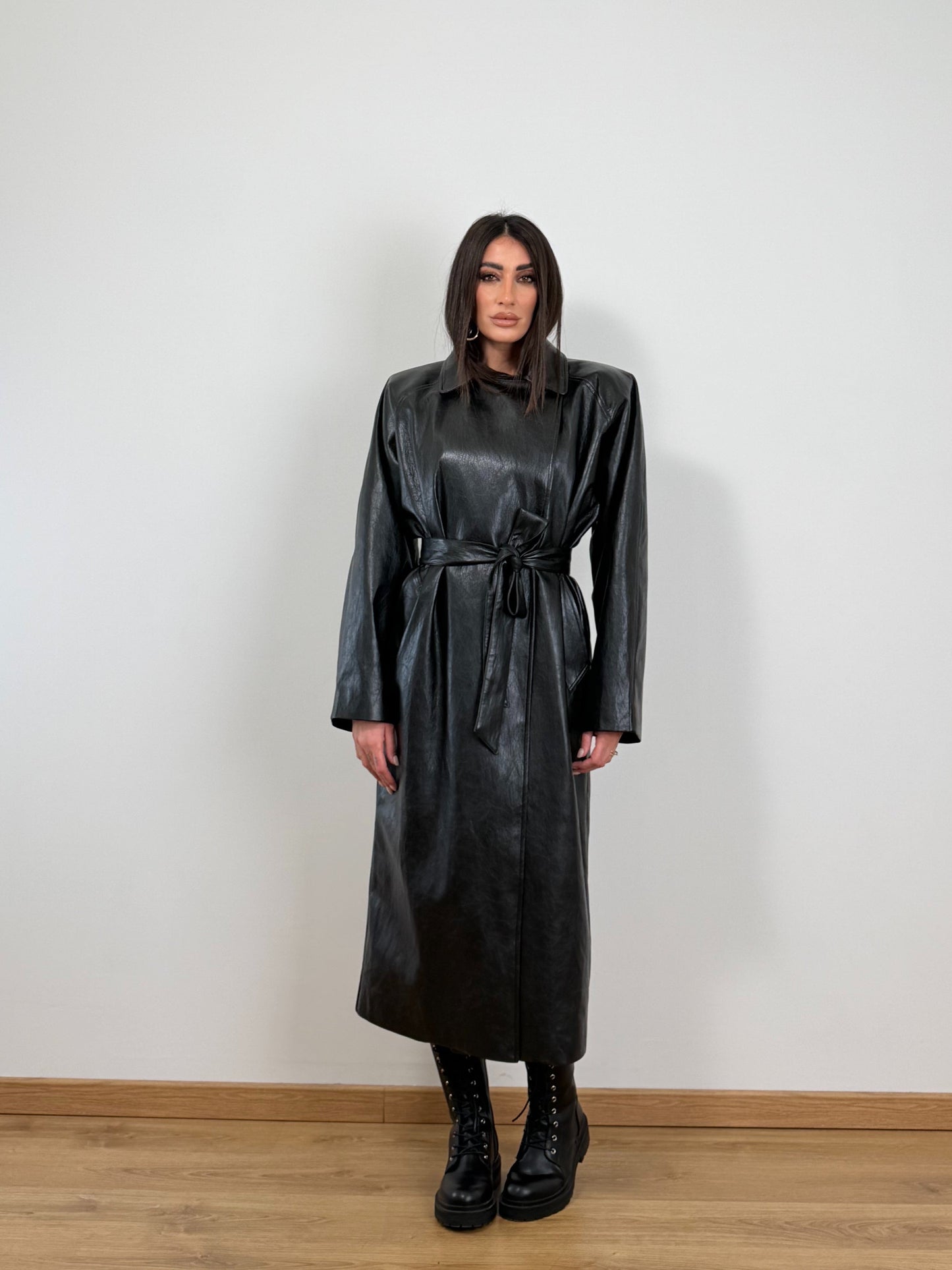 Trench lumina ecopelle nero LD5066