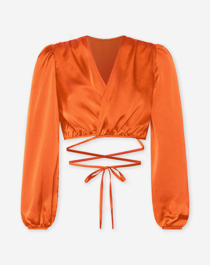 SATIN WRAP CORD TOP ORANJE