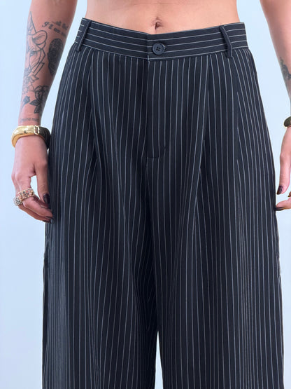 Pantalone nero gessato P13579