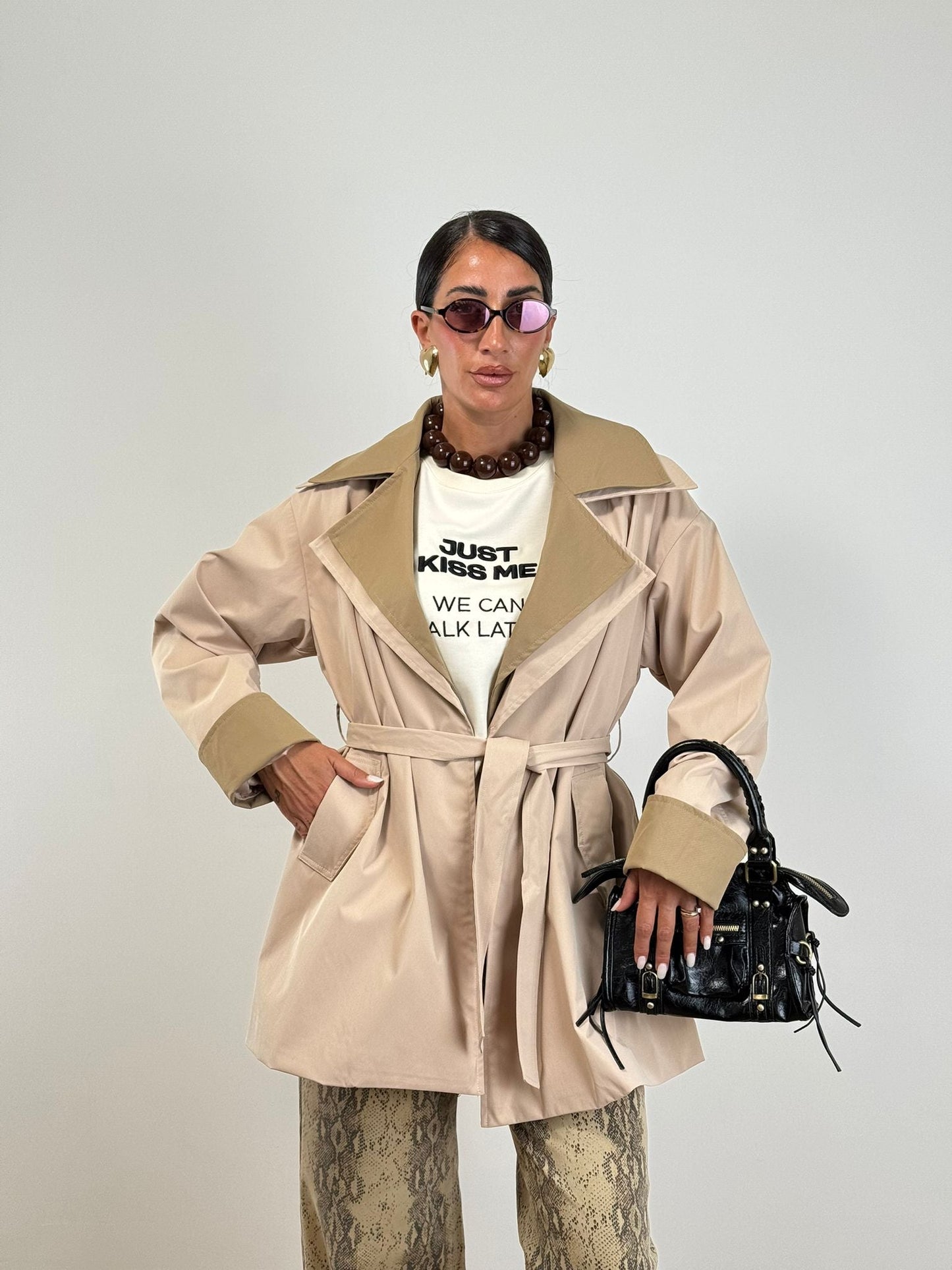 Trench 3/4 BICOLOR BEIGE/BROWN 6283