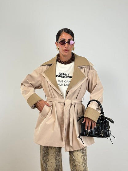 Trench 3/4 BICOLOR BEIGE/BROWN 6283