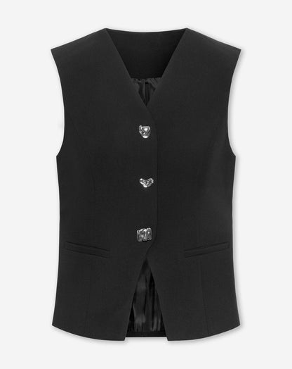 LOU FANCY BUTTON GILET ZWART