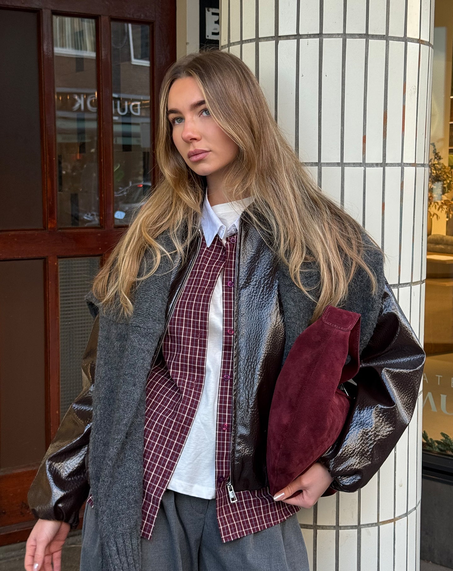 LIZ PU BALLOON JACKET BRUIN