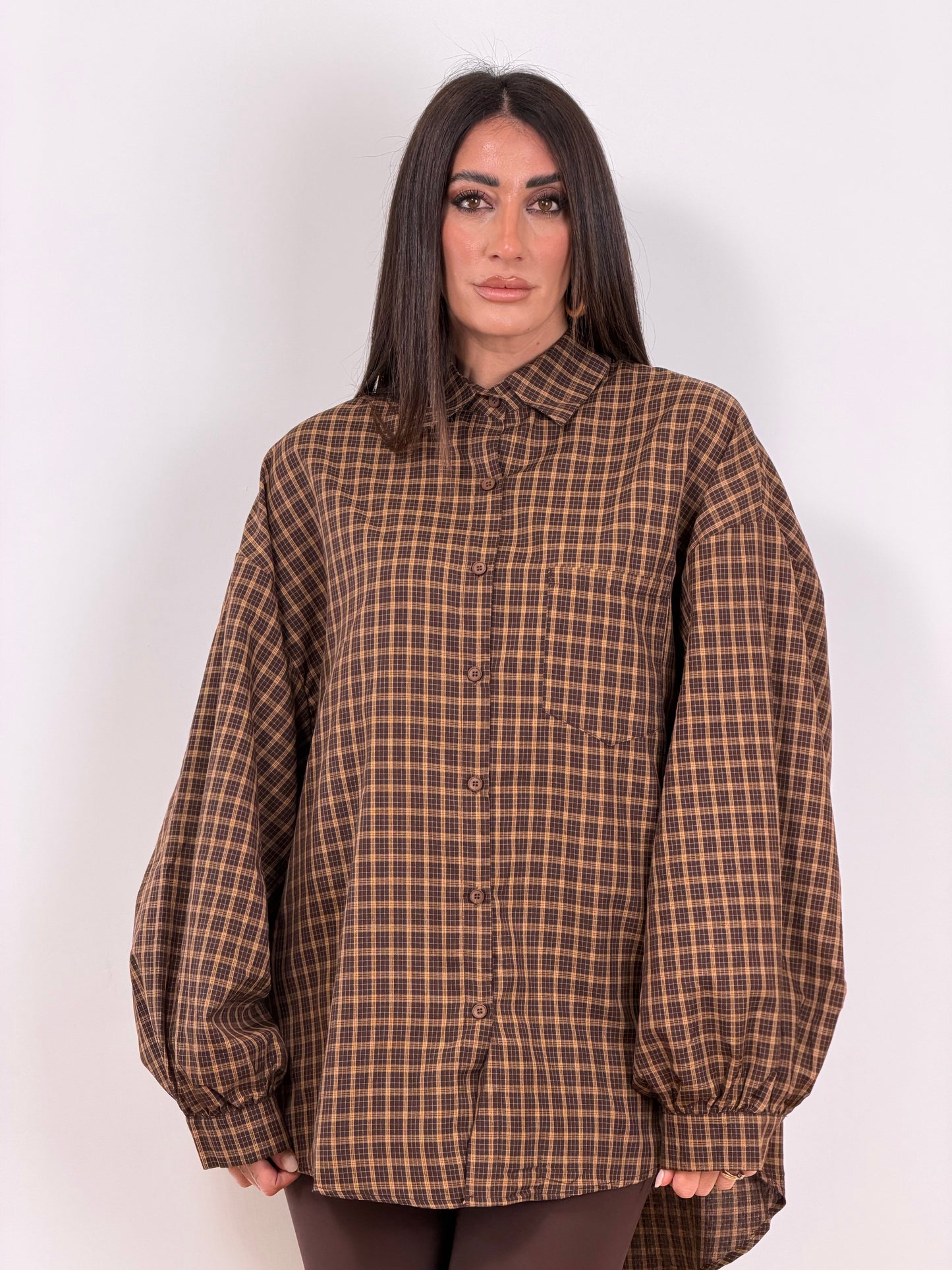 Camicia marrone righe over W46191