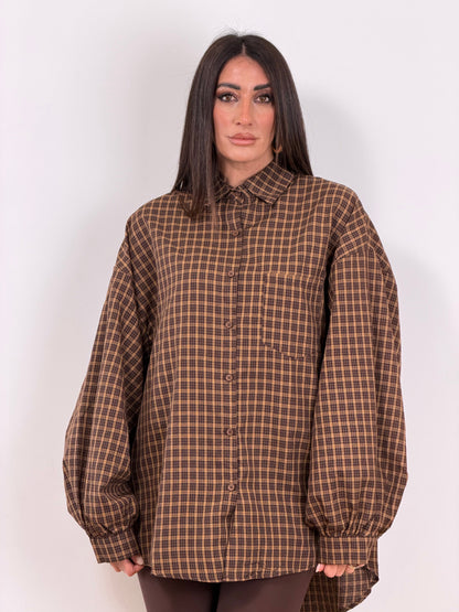 Camicia marrone righe over W46191