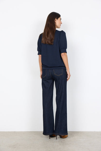 Elena™ – Blusa de Felpa con Mangas Cortas Azul Marino