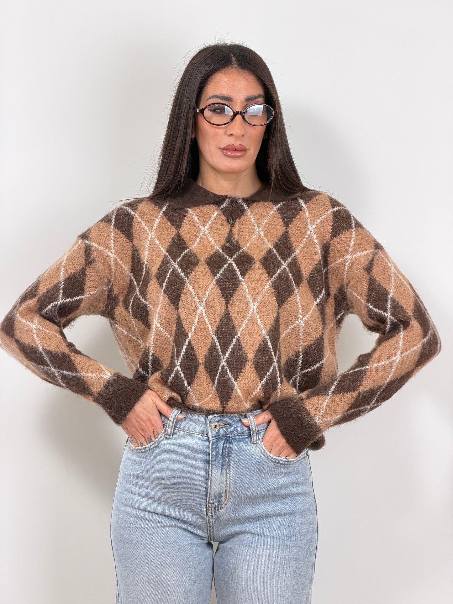 Pull POLO rombi marrone/beige 21267