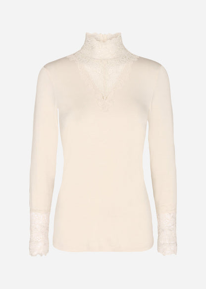 Alba™ – Camiseta de Encaje con Escote en V Beige