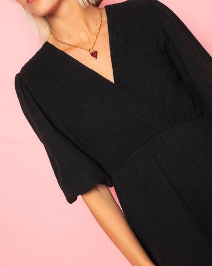 LOIZA FLOWER MOUSSELINE MAXI DRESS ZWART