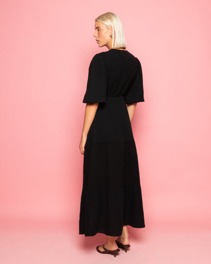 LOIZA FLOWER MOUSSELINE MAXI DRESS ZWART