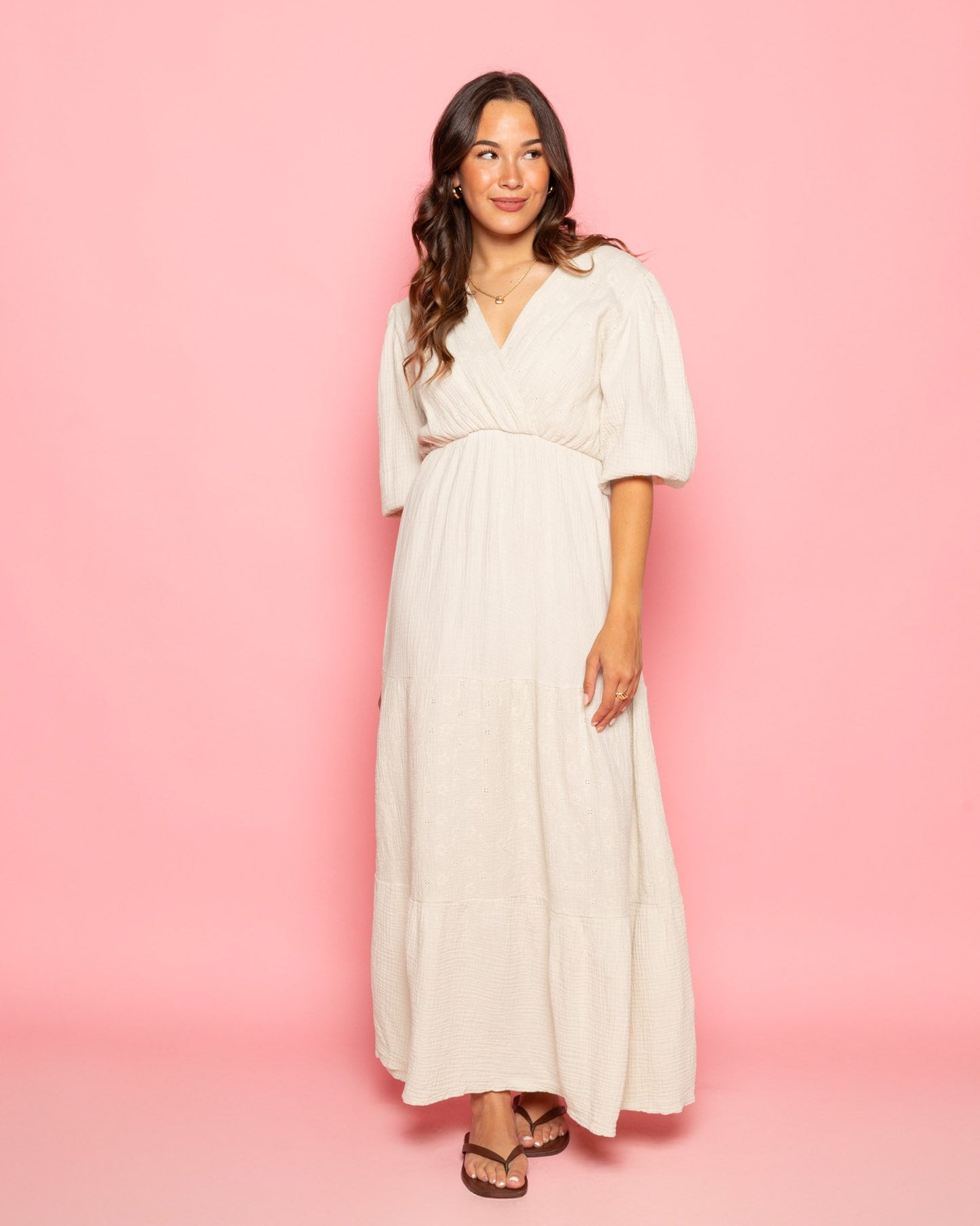 LOIZA FLOWER MOUSSELINE MAXI DRESS ZAND