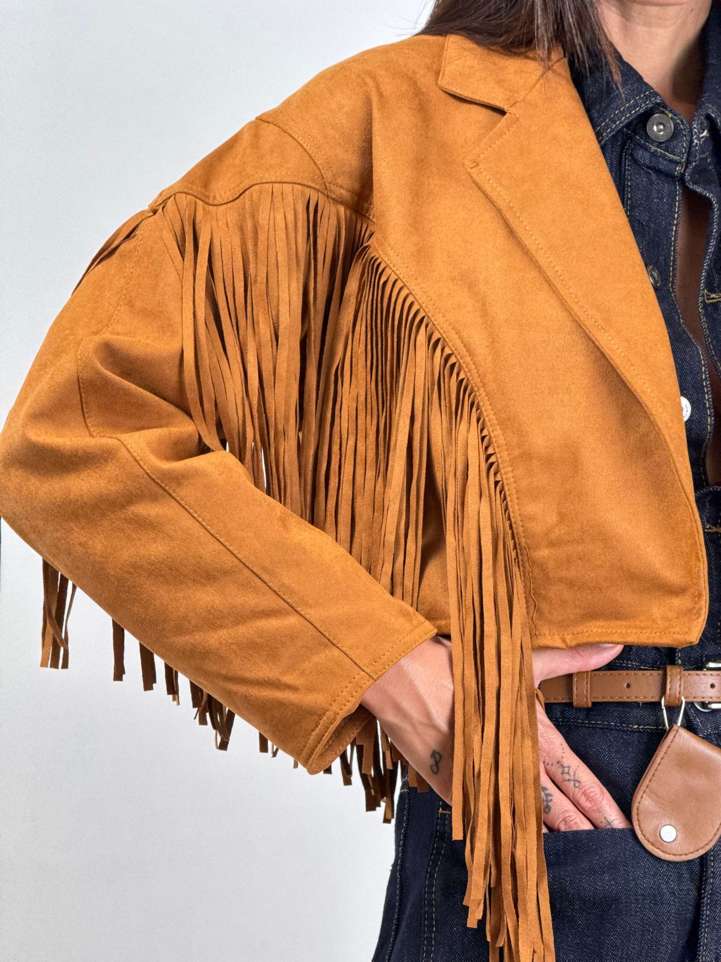 Giubbino CROPED FRANGE CAMEL 44183