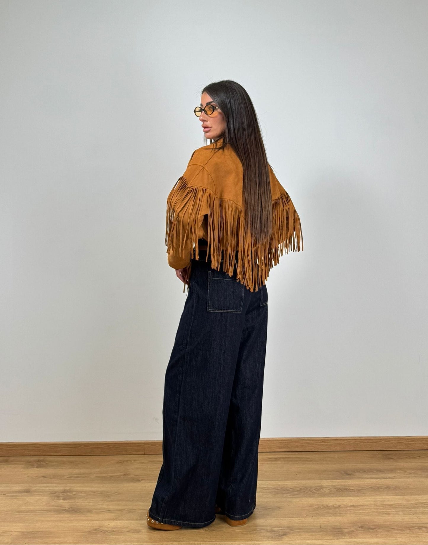 Giubbino CROPED FRANGE CAMEL 44183
