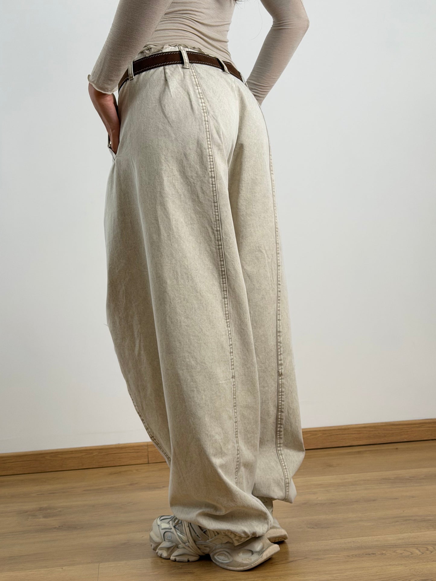 Jeans ballon beige/marrone TR811