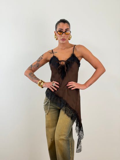 Top VIRALE pizzo marrone 9222