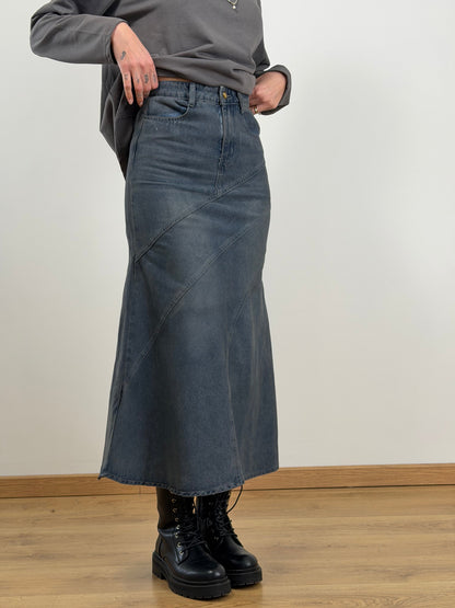 Gonna grigia denim lunga 8875