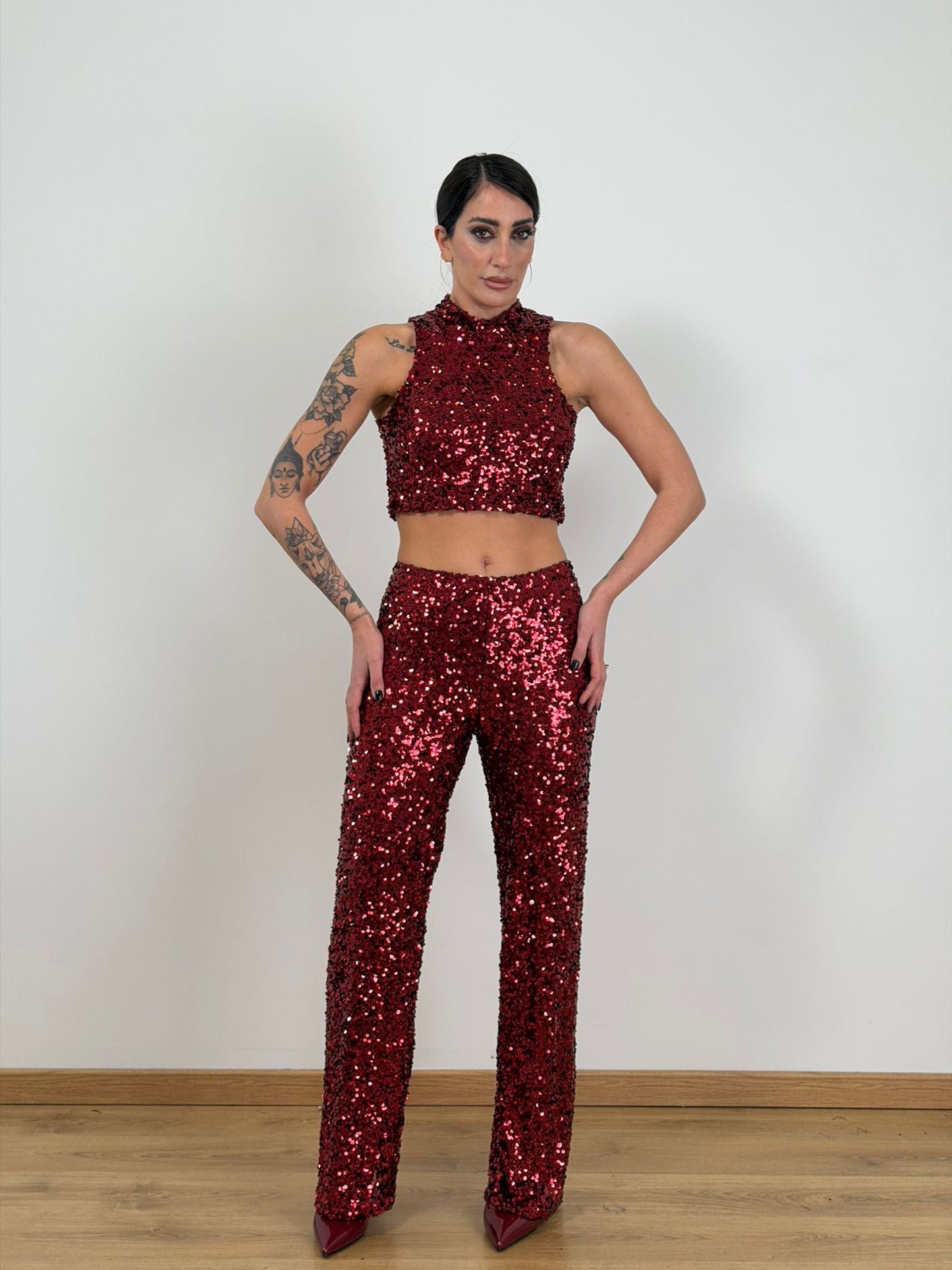 Panta palazzo Rosso paillettes 6025