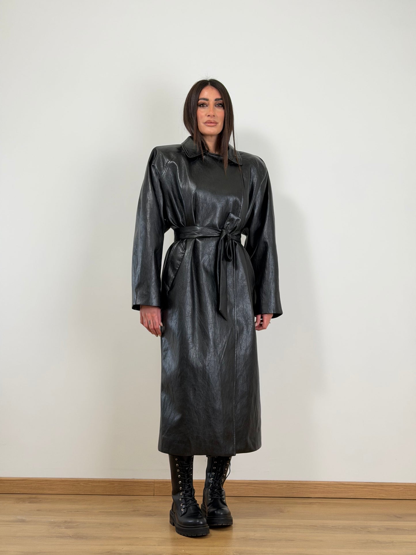 Trench lumina ecopelle nero LD5066