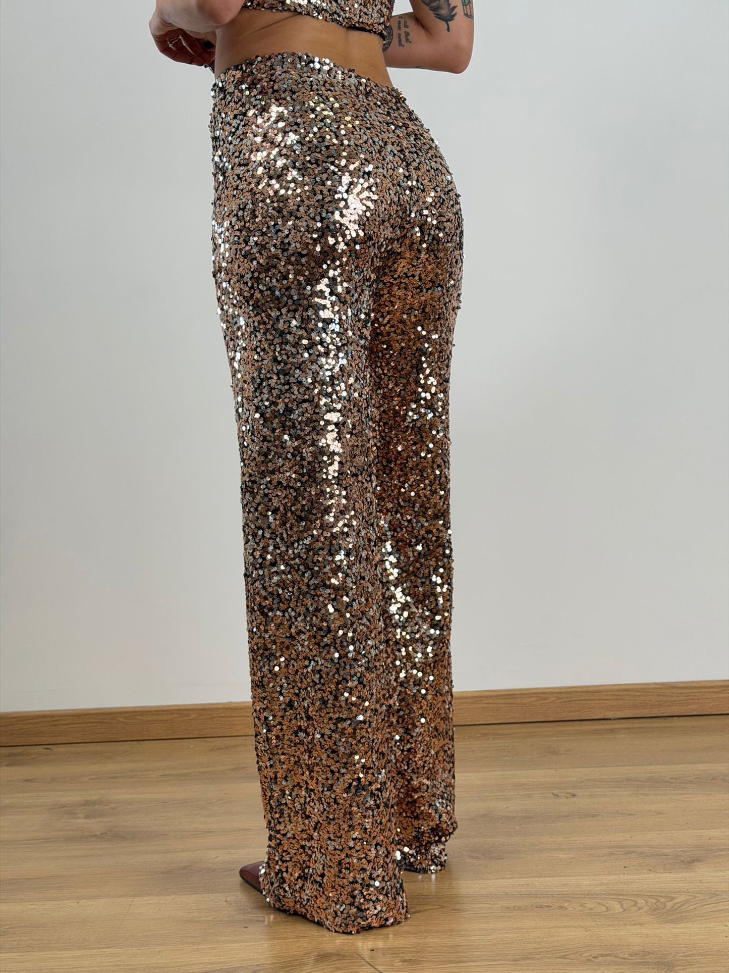 Panta palazzo paillettes oro/argento 6025
