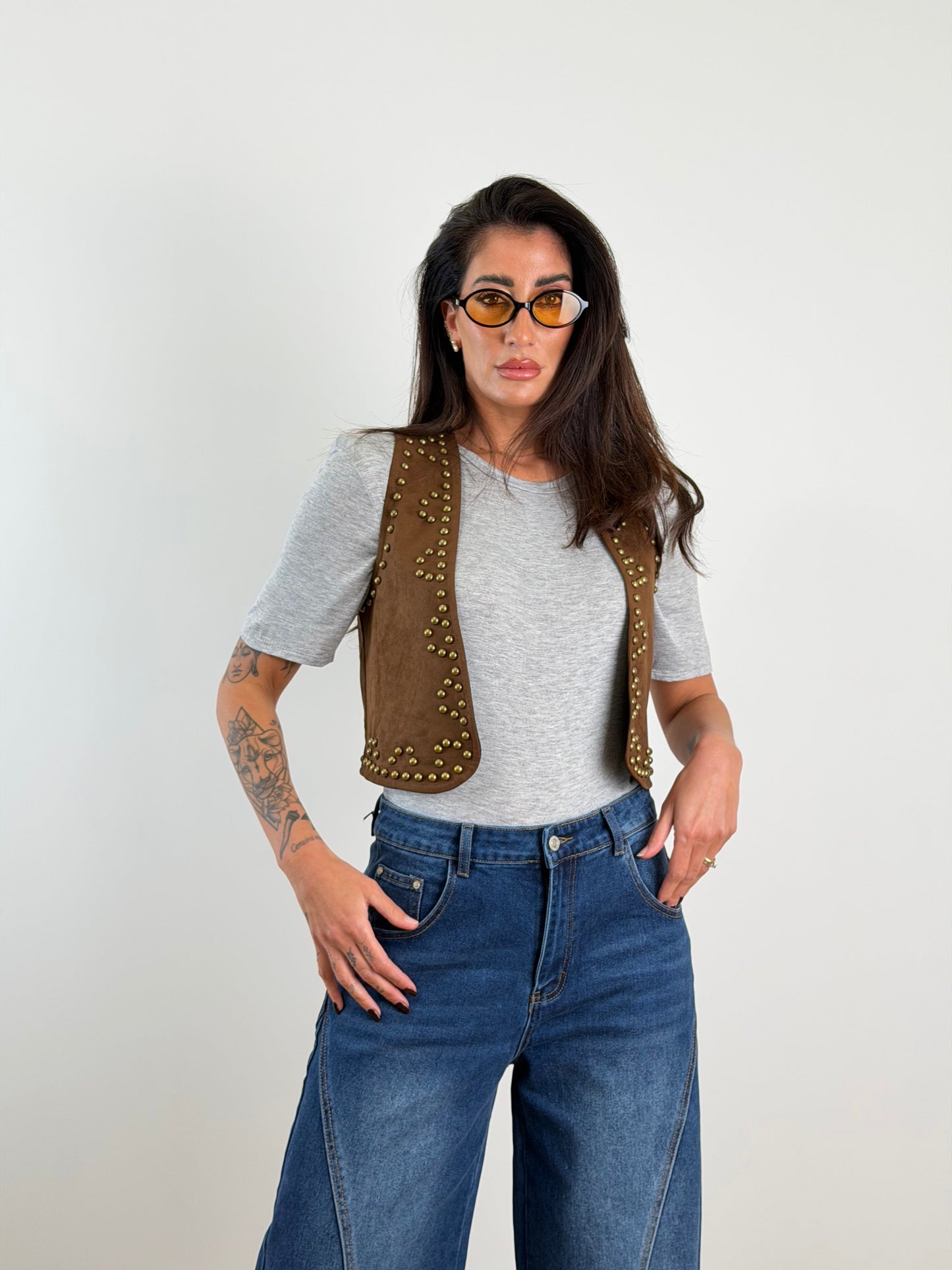 Gilet brown borchie 8388