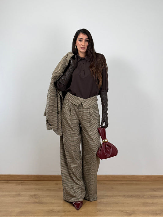 Pantaloni Lumina quadri cammello 260071
