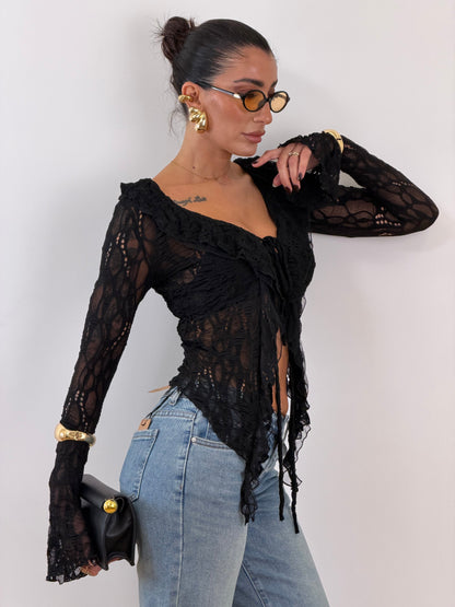 Camicia pizzo nera H13370