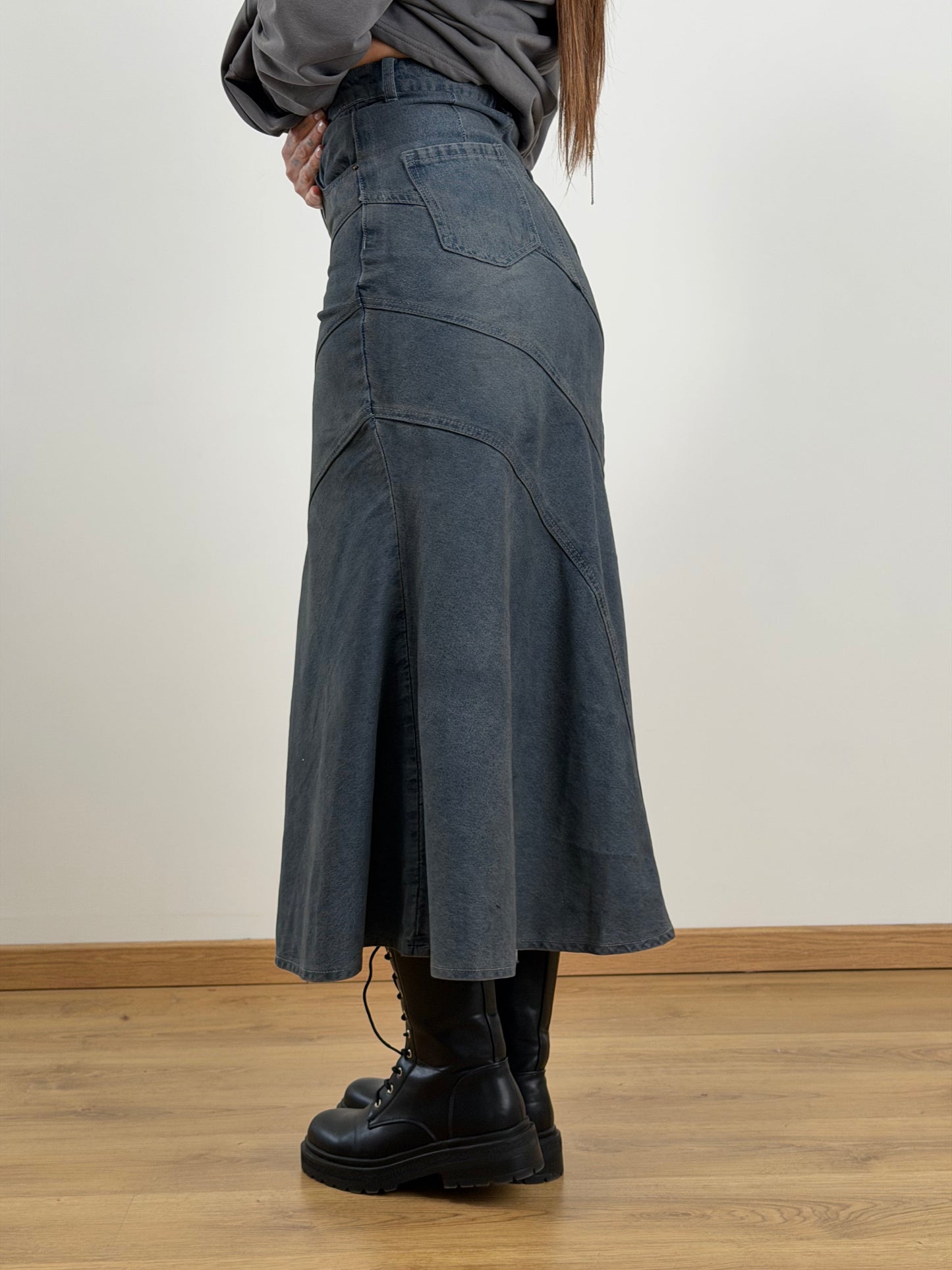 Gonna grigia denim lunga 8875