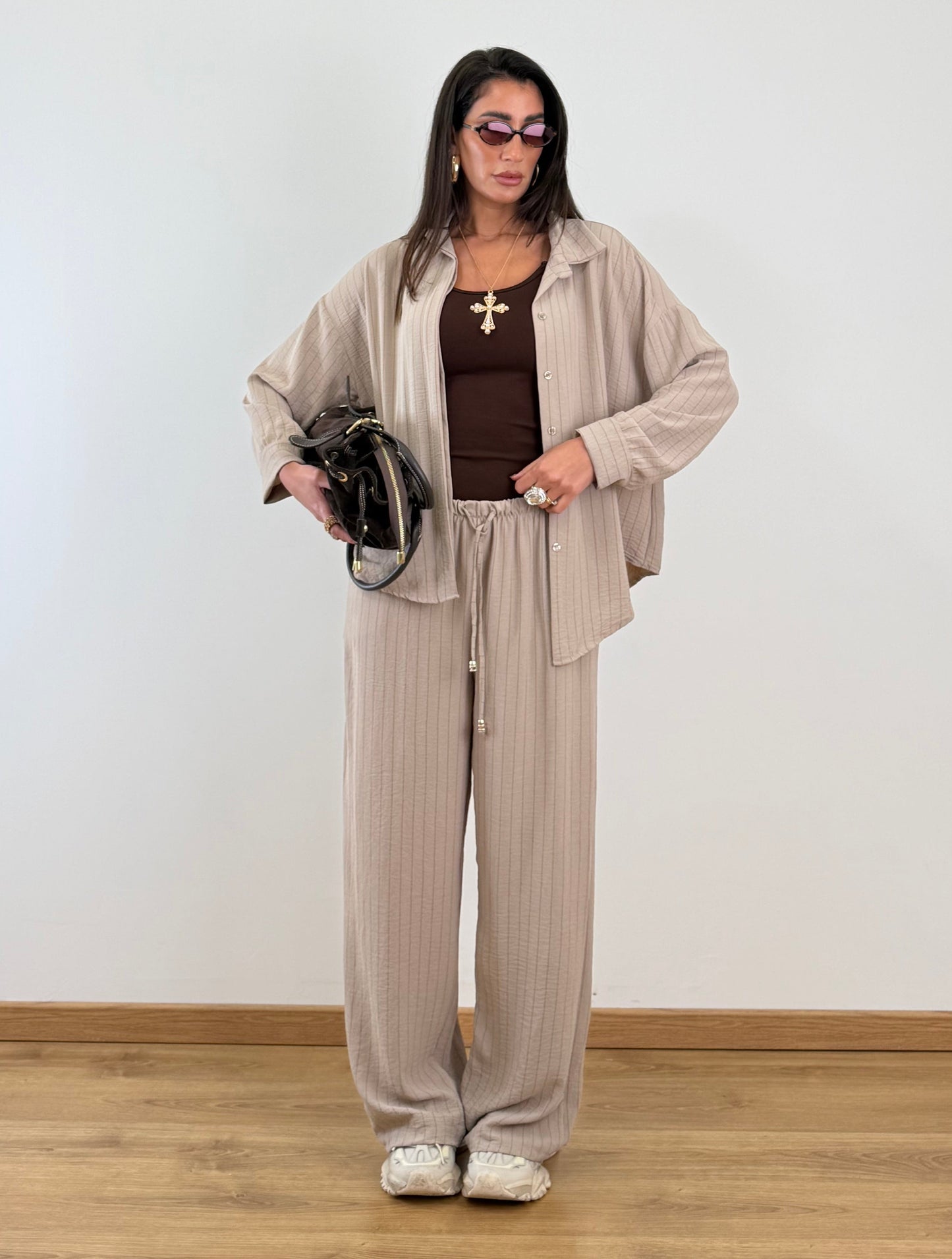 Coordinato beige gessato 25003